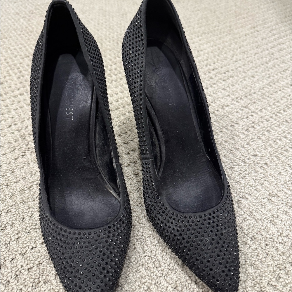 Nine West Black Crystal-Studded Stiletto Heels